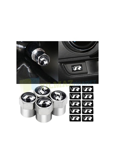 Volkswagen R Logo Sibop Kapağı Jant Direksiyon Vites Torpido Damla Sticker 4+10 Adet