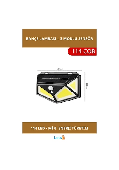Hareket Sensörlü 114 Ledli Bahçe Lambası 3 Mod Güneş Enerjili Çok Renkli