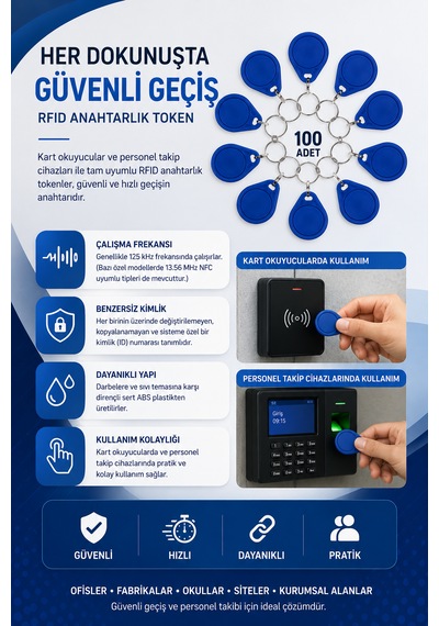 Anahtar Tipi Boncuk Proximity Personel Kartı 125khz -100 Adet