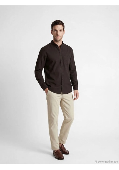 Lc Waikiki Kahverengi Regular Fit Keten Karışımlı Erkek Gömlek