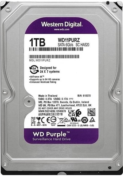 Wd 1tb Wd11purz 3.5 Purple Sata3 5400rpm 64mb 7-24 Guvenlık Harddisk 3 Yıl Resmı Dıst