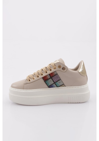 Dgn Es861 Kadin Kalin Taban Silver Taşli Sneakers Ayakkabi ES861-2007-R0152 Bej