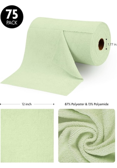 Çok Amaçlı Rulo Mikrofiber Temizlik Bezi 30x30 75 Yapraklı Yeşil Yeşil