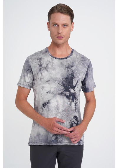 Efor Comfort Fit Bisiklet Yaka Batik Desen Kısa Kol Lacivert Tişört Ts 914 Lacivert