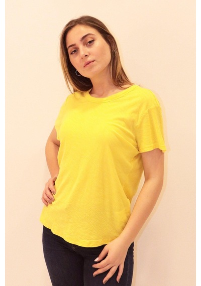 Rich Kadın Organik Bisiklet Yaka T-shirt %100 Pamuk Tişört Sari
