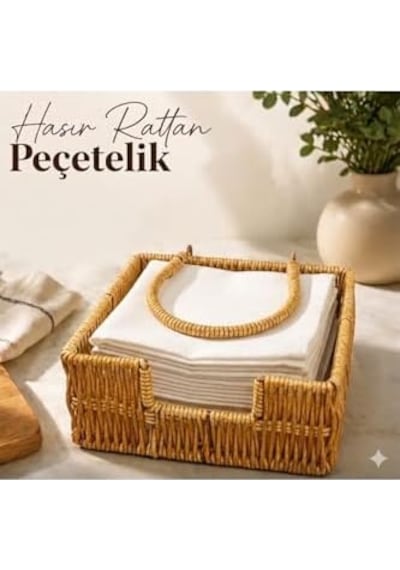 Boho Rattan Peçetelik - Rüzgarlık Kollu Yatay Peçete Kutusu, Bahçe, Balkon Ve Mutfak İçin Uçmayı Önleyen Peçete Tutucu, Bohem Masaüstü Düzenleyici Sepet -