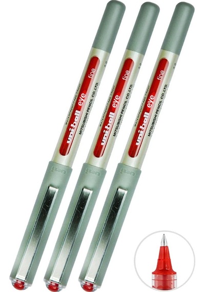 Kırmızı Pilot Kalem 3 Adet Uniball Eye Fine 0.7 Mm Roller Pilot Kalem Ub-157 Roller Uçlu Likit Mürekkepli Pilot Kalem Kırmızı