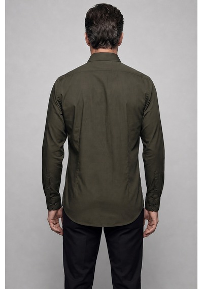 Bisse Haki Regular Fit Pamuk Cepsiz Uzun Paşa Yaka Gömlek Gmkls261089 C49