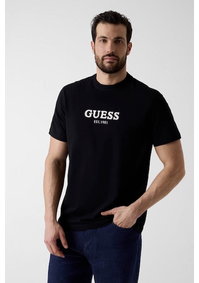 Guess Cn Ss Guess Logo Contrast Stıt Siyah Erkek T-shirt M6gı16k3032-jblk