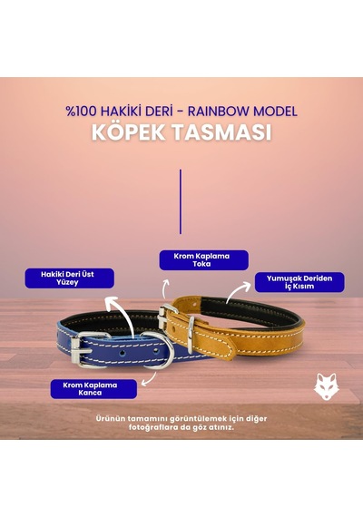 Rainbow Hakiki Deri Köpek Tasması Xxs Beden, Yumuşak İç Deri, Krom Kaplamalı Toka & D-halka, 13 Farklı Renk Seçenekleri Kırmızı Çok Renkli