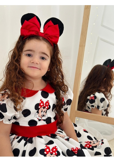 H L Y Karol Tasarım Beyaz Mickey Mouse Vintage Kız Bebek Elbise,doğum Günü Elbise,fotoğraf Çekim Elbise,0-12 Yaş Uygun Beyaz