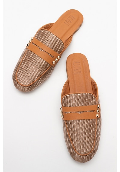 Luvishoes 165 Hakiki Deri Kahve Hasır Kadın Terlik Kahverengi