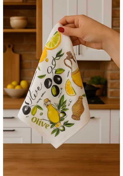 Kitchen Dijital Baskı Pamuklu Tekli Mutfak Havlusu Açık Sarı