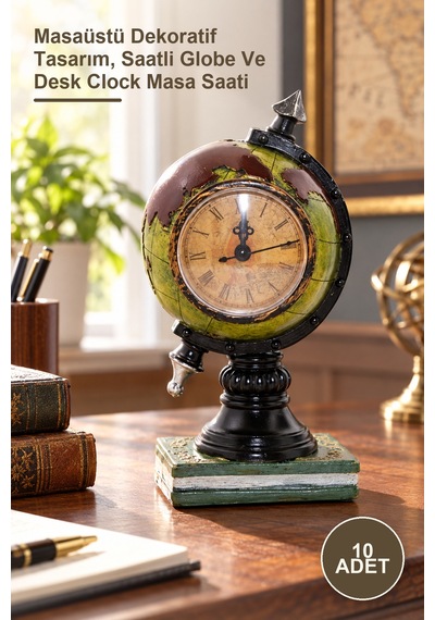 10 Adet Polyester Saatli Dünya Küre Masaüstü Dekoratif Tasarım, Saatli Globe Ve Desk Clock Masa Saati Diğer