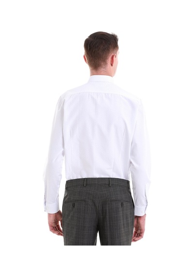 Hatemoğlu Mavi Slim Fit Baskılı Pamuklu Slim Yaka Uzun Kollu Klasik Gömlek Mavi