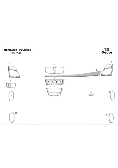 Renault Fluance 2009- Torpido Kaplama 19 Parça Alüminyum