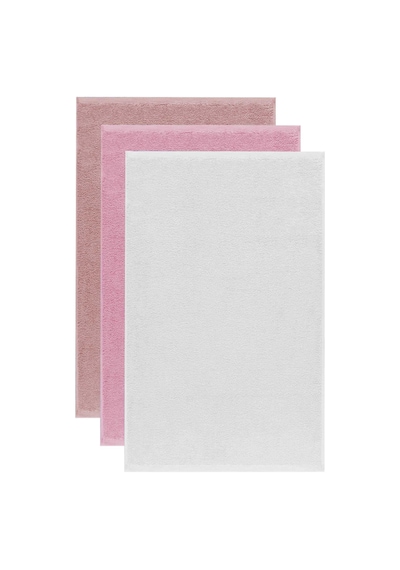 3 Lü Düz Renk El Yüz Havlu Seti %100 Pamuklu 50x90 Cm Gül-pembe-beyaz Diğer