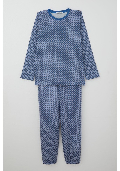 Breeze Erkek Çocuk Pijama Takımı Kare Desenli 9-12 Yaş, Mavi Mavi