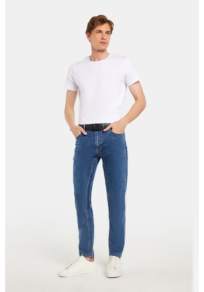 Tudors Erkek Slim Fit Yıkamalı Taşlamalı Esnek Kot Düz Paça Tapered Açık Mavi Pantolon-34828 Açık Mavi