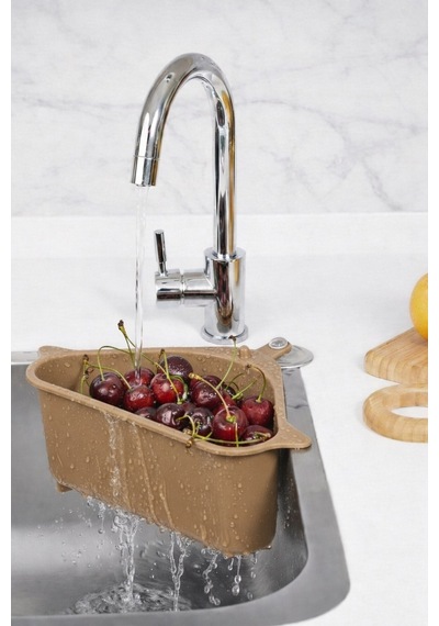 Vantuzlu Üçgen Lavabo Süzgeci Mutfak Evye Köşe Süzgeci Bej Bej - Beyaz