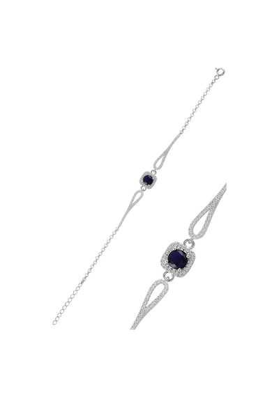 Gümüş Rodyumlu Pırlanta Modeli Safir Ve Zirkon Taşlı Kare Bil