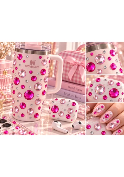Pembe Taş Rhinestone Sticker Yapışkanlı Saç, Yüz, Tırnak, Vücut Ve Süs Taşı