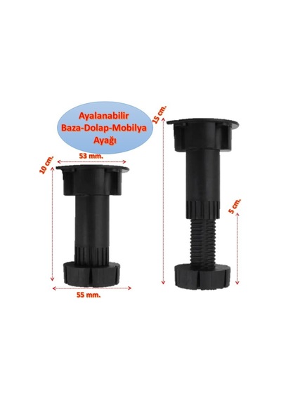 Ayarlanabilir Baza Ayağı 10-15 Cm - Tezgah Ve Mobilya Ayağı 300 Adet Siyah
