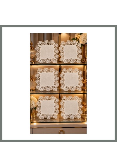 Mmb-trade 6 Lı Krem Amerikan Servis Peçete Seti Vitrin Konsol Sehpa Örtüsü Gardenya Keten 35x35cm Mmbz
