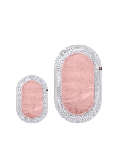 Banyo Paspası Takımı 60x100+40x60 Cm İç Trikot Pembe & Gümüş