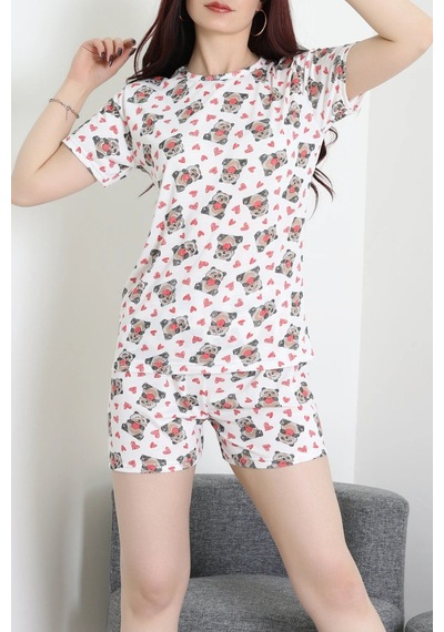 Modi Modal Alt Üst Aynı Şortlu Pijama Takımı Beyaz - 783.1287. Açık Mavi - Beyaz