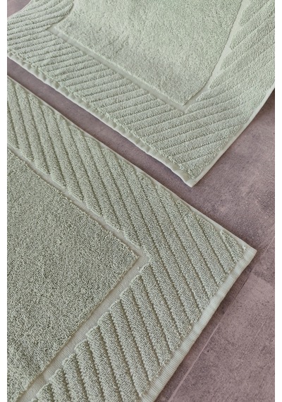 2'li Diyagonal Çizgili Ayak Havlusu Seti - %100 Pamuk Havlu Takımı - 50x70 Cm - Yeşil Yesıl Yeşil