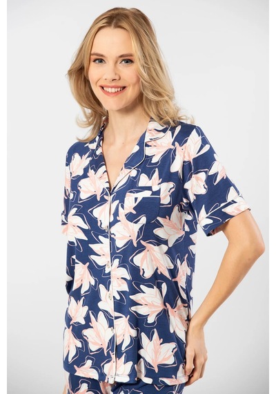 Türen 3355 Kadın Kısa Kollu Gömlek Yaka Pijama Takımı-lacivert Lacivert
