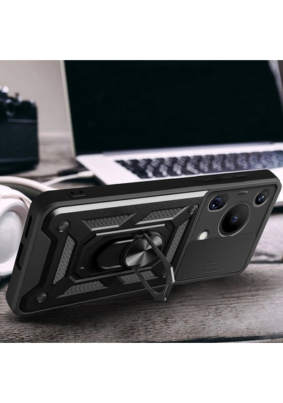 Huawei Pura 70 Ultra Kılıf Magnetik Standlı Kamera Korumalı Sürgülü Vega Kap Mavi Mavi