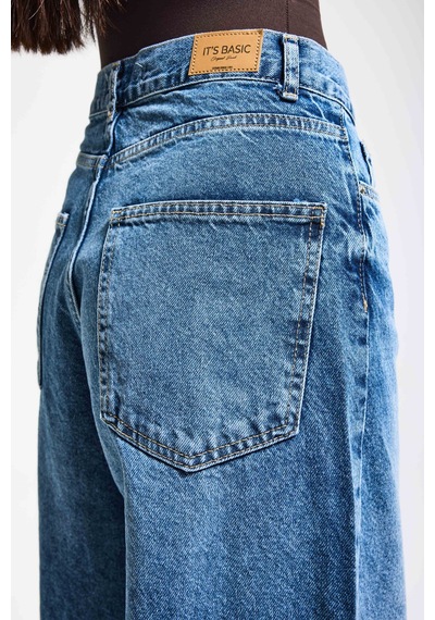 Itsbasic Kadın Mavi Cindy 4s6-4 Skater Fit Bol Kesim %100 Koton Denim Jean