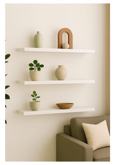 Yankı-BYEG 3lü 50 cm Mat Beyaz Mdf Duvar Rafı Gizli Bağlantı Kitaplık