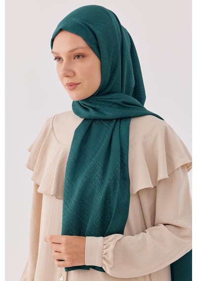 Mirsoy Scarf Halka Desen Parlak Jakar Şal - Petrol Yeşili Petrol Yeşili