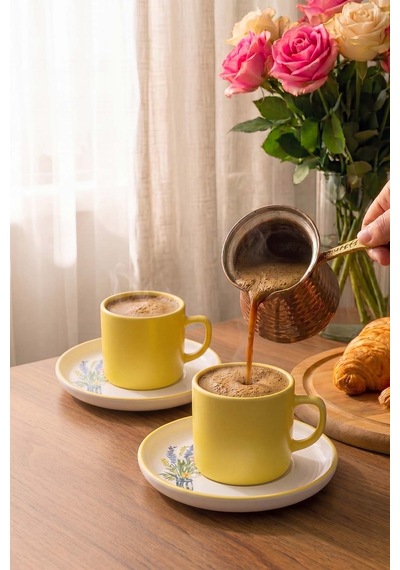Sarı Elegant Blossoms 2 Kişilik Kahve Sunum Seti - 4 Parça
