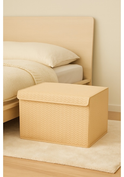 Serstil Orta Boy Kapaklı Kutu Hurç Kıyafet Battaniye Saklama Kutusu Organizer 50x40x30 Cm - Bej Martı