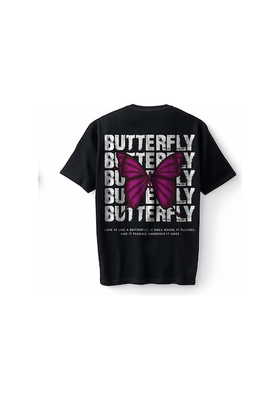 Bumeta Butterfly Kelebek Oversize Unisex Tişört T-shirt Siyah