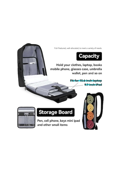 Mark Ryden Protector Rain Laptop Sırt Çantası Kilitli Usb Şarj Kitli Çanta Mr9405yy 00 45x15x30, Cm Siyah