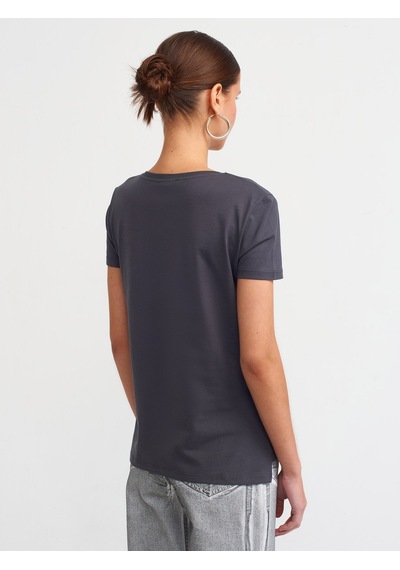 Dilvin V Yaka Basic T-shirt Antrasit