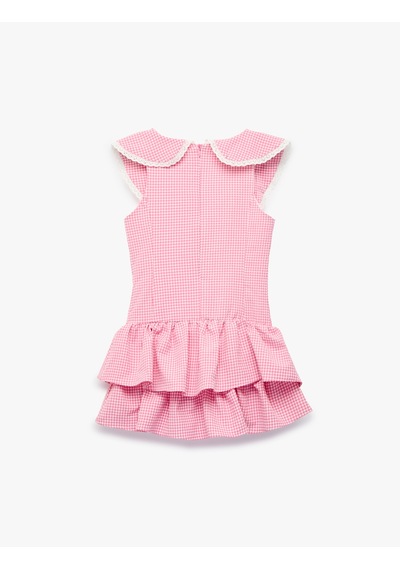 Koton Bebe Yaka Kolsuz Dantel Detaylı Pötikare Elbise Pembe Ekose 6skg80181aw