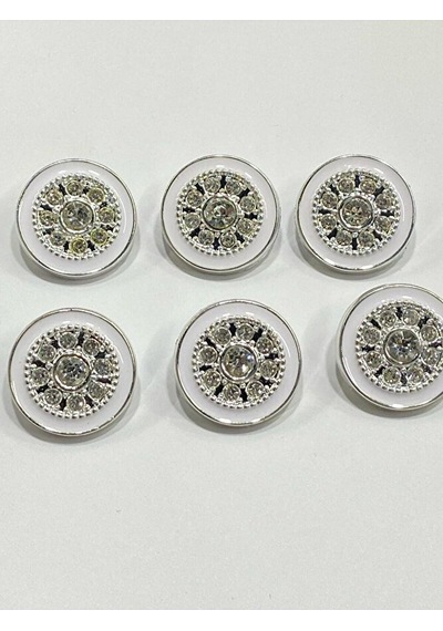Taşlı Düğme /beyaz Mineli Gümüş Metalize / 6 Lı Set / 2,5 Cm