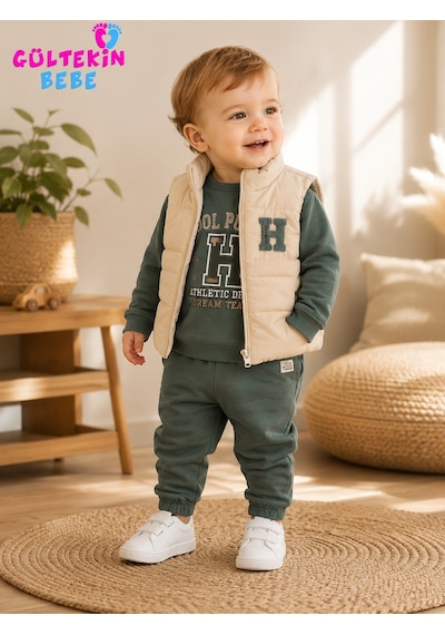 Aydino Baby H Nakışlı Erkek Yelekli Üçlü Takım 9-24 Aylık -ba1842380 - Yeşil