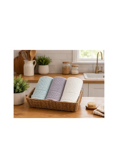Kristal Desenli Havlu 30x50 Cm 3'lü Set %100 Pamuk - Softgarden Çok Renkli