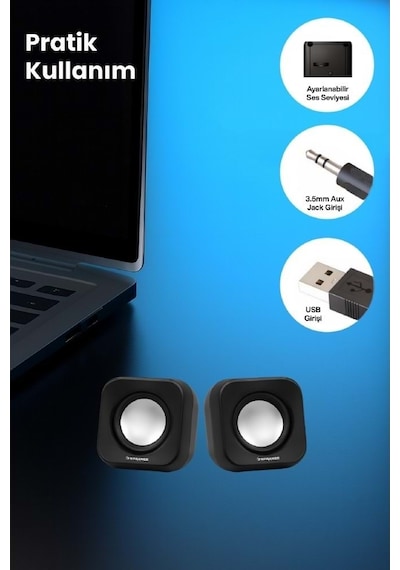Sprange Sr-pn99 2w 2 Usb 2.0 + 3.5mm 5v Pc Bilgisayar Hoparlör Siyah