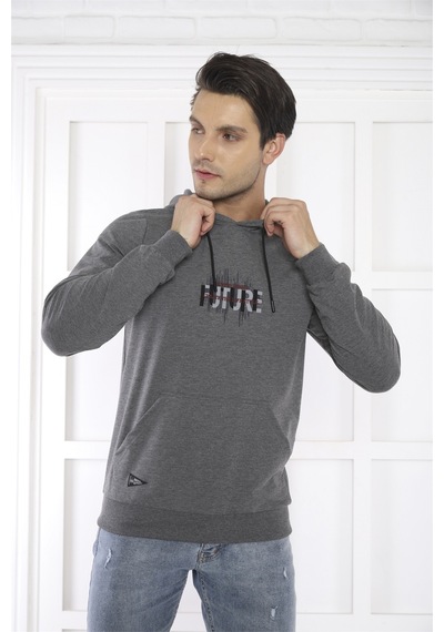 Escetic Spor Erkek G3 Melanj Cepli, Kapüşonlu Sweatshirt-4168