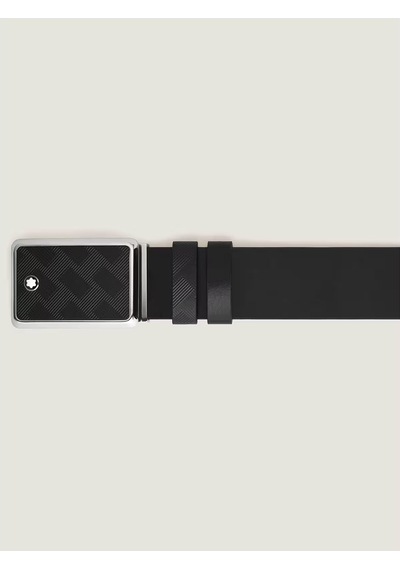 Montblanc Marquetri Desen Tokalı 30 Mm Çift Taraflı Deri Kemer 22 Siyah