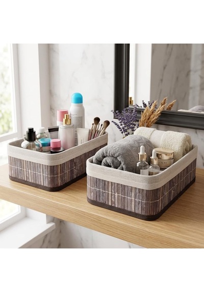 Tr Bambu Çok Amaçlı Saklama Kutusu Düzenleyici Orta Boy Organizer, Dekoratif Bambu Düzenleyici Gri 29x19x10cm 2 Genel