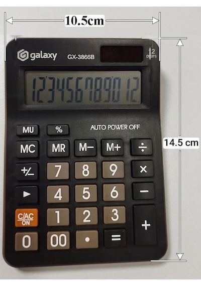 Hesap Makinesi Siyah 10.5x14.5 Cm 1 Adet Galaxy Gx-3866b 12 Haneli Orta Boy Okul Ofis Büro Hesap Makinası